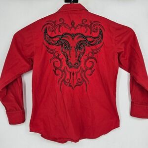 Victorious Shirt Mens Medium Embroidered Button Up Long Sleeve Rhinestone FLAWS